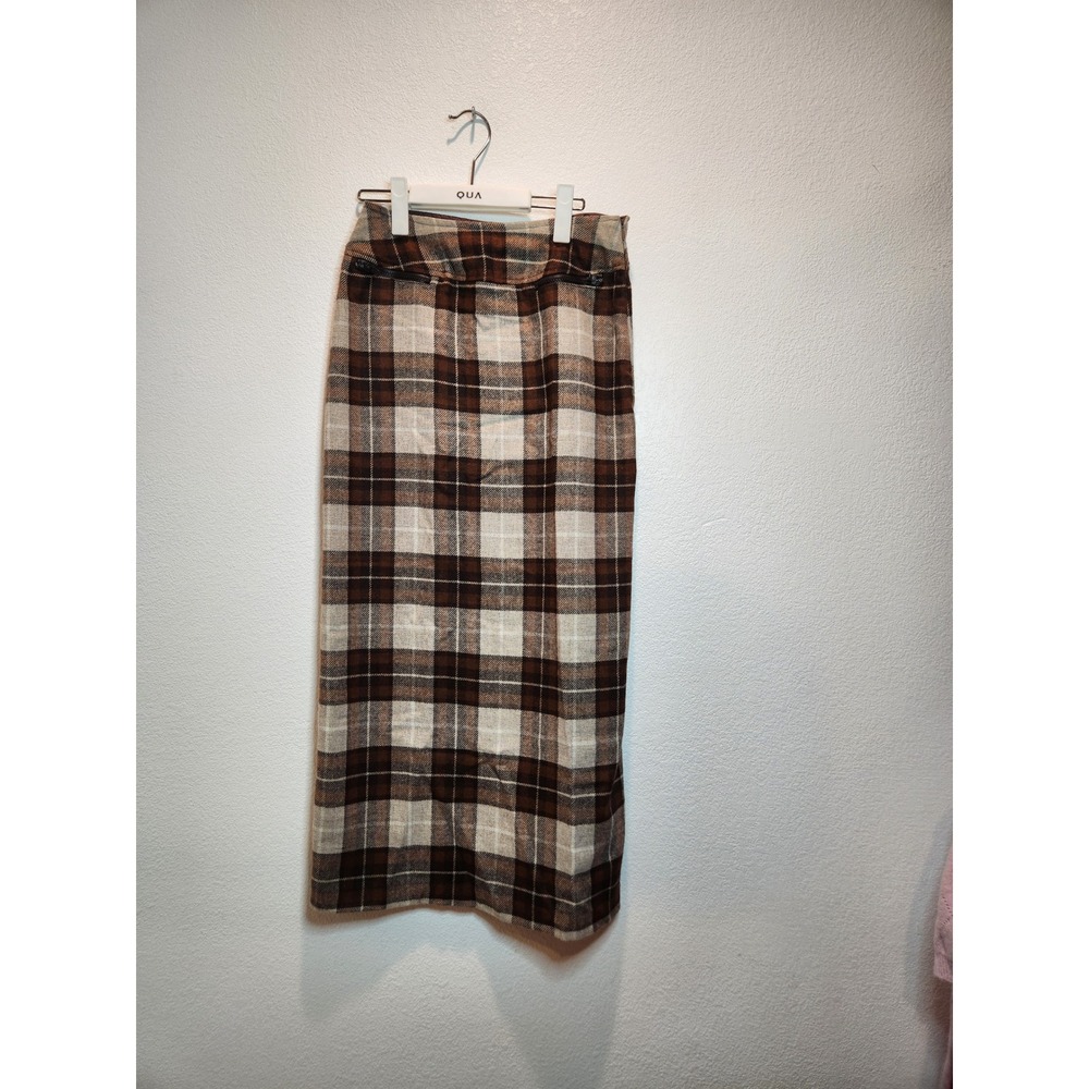 Vintage Esprit Plaid Midi Skirt 6 Brown Wool‎ Blend USA Academia Cottagecore